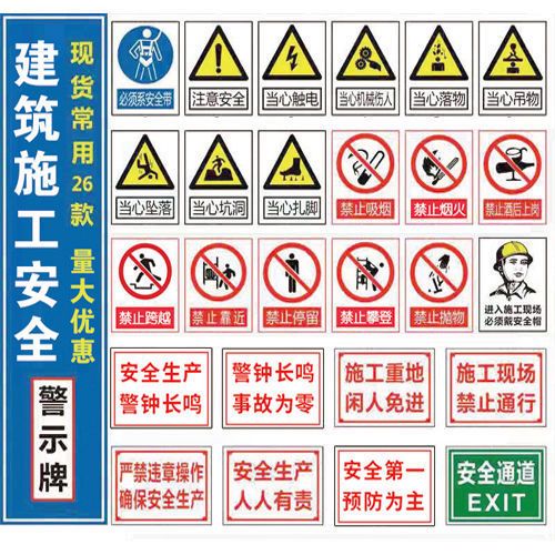 施工安全标志牌 警示标识牌 建筑工地现场指示牌工厂车间危险提示